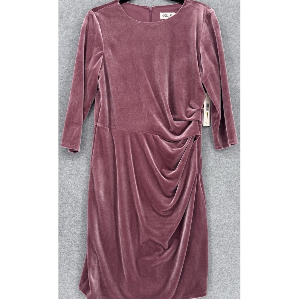 NWT Mauve Velvet Ruched Cocktail Dress Petite 14P Eliza J Sheath Evening